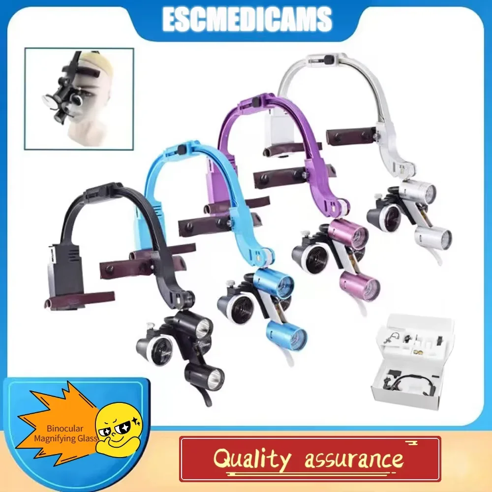 5W LED Dental Surgical Loupes 2.5X/3.5X - Adjustable Headband Binocular Magnifier with Ergonomic Bracket for Dentists & Clinics