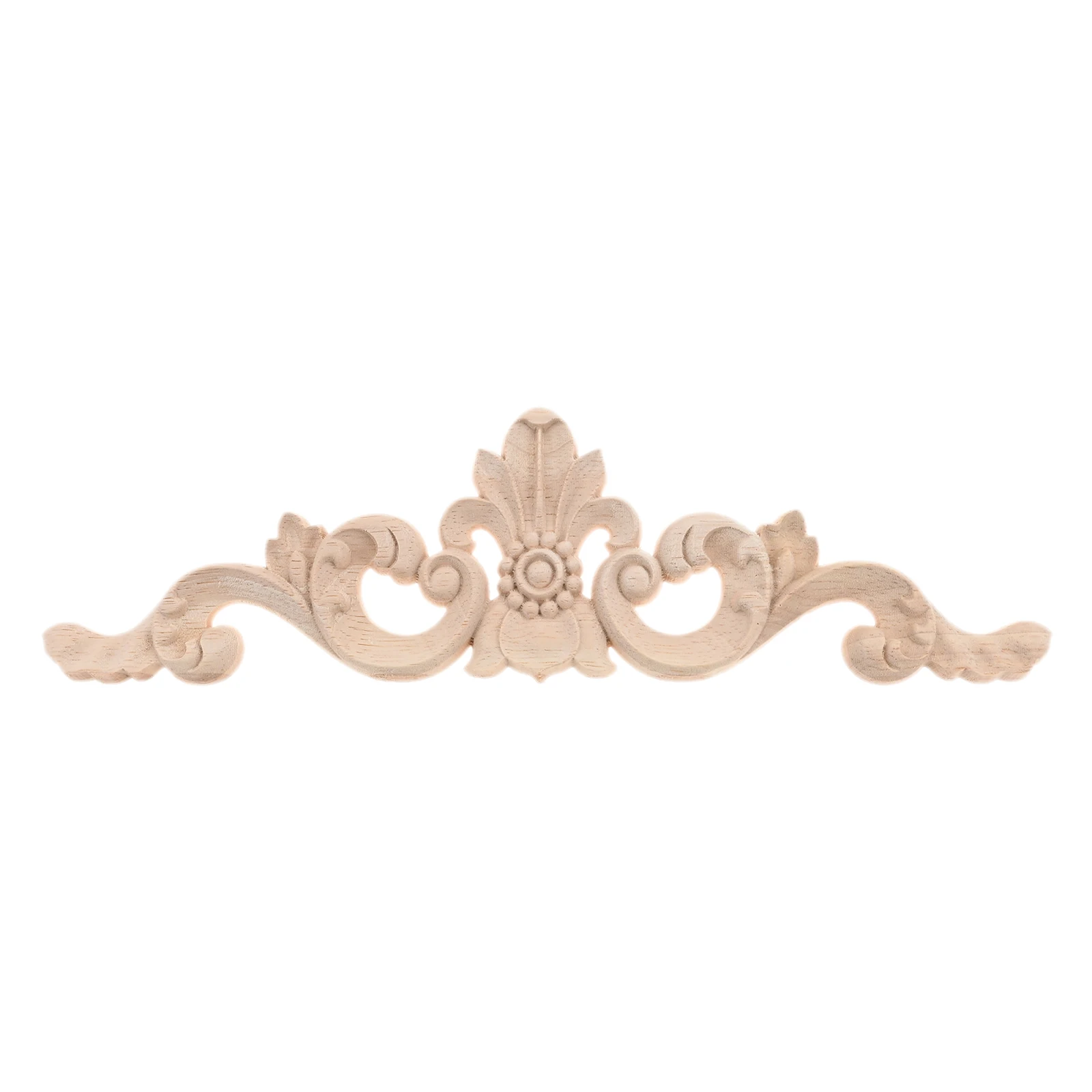 Unpainted Wood Applique 25*7cm Hollow Flower Branch Crown Oak Decals Exquisite Carving Decor Cupboard Wardrobe Fireplace Wall