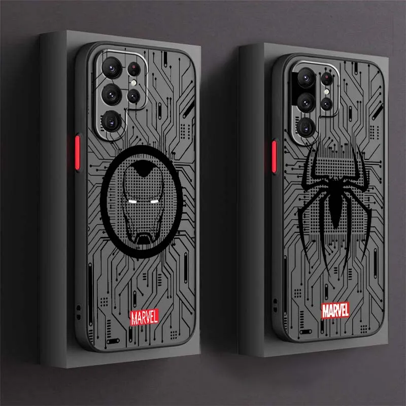 

Marvel Spider Man Iron Man Phone Case For Samsung Galaxy S25 S24 S23 S22 S21 S20 S10 S9 Ultra Plus FE 5G Frosted Translucent