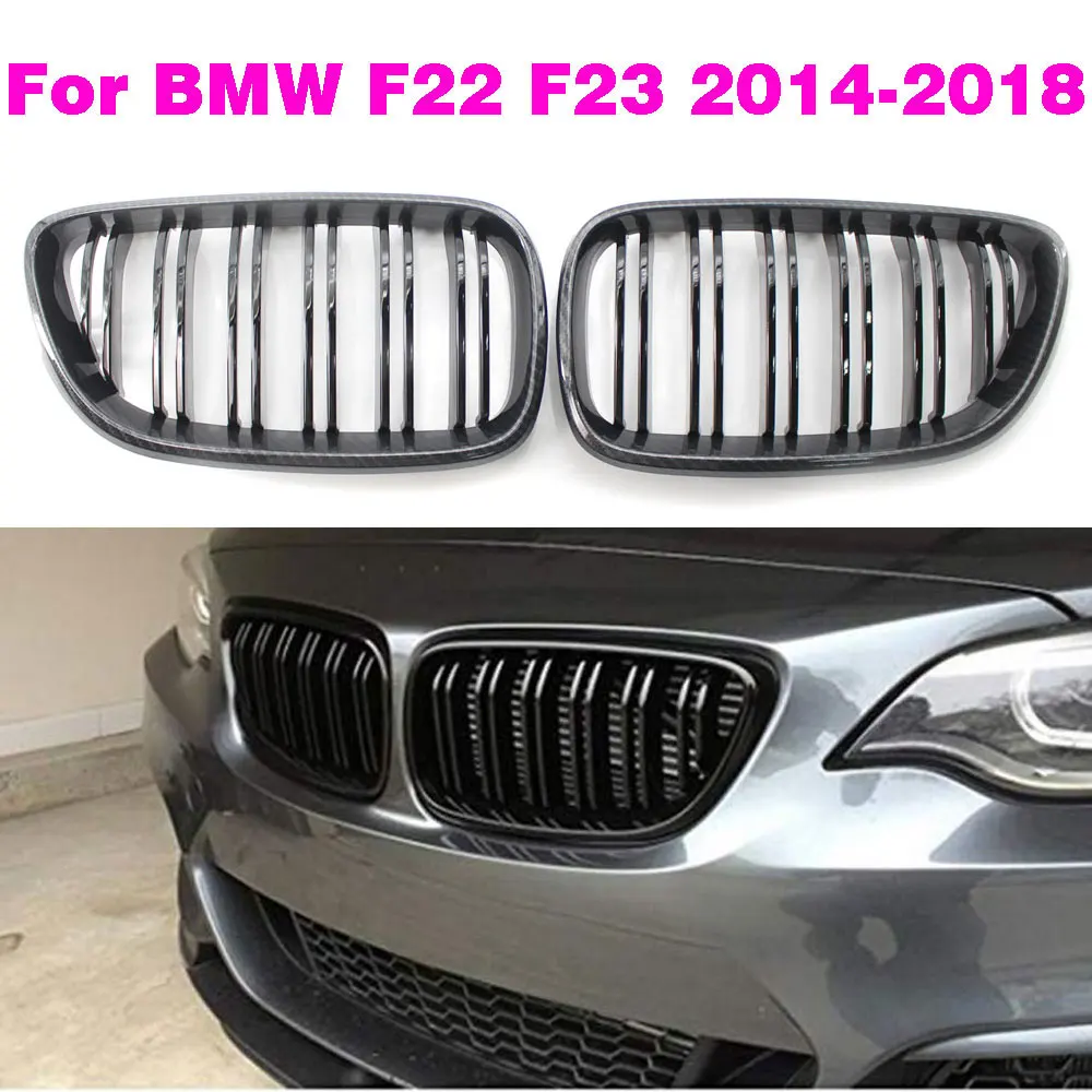Dual Slat Carbon Fiber Front Hood Kidney Grille For BMW F22 F23 M2 2014-2018 225i 218i 220i Replacement Set