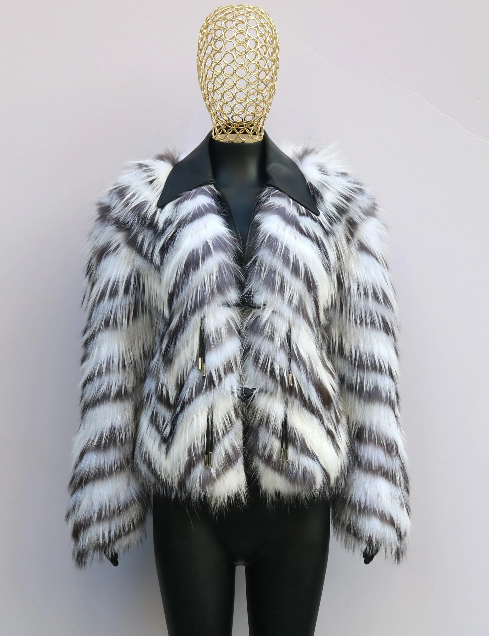 Furshehe-Chaqueta mullida de invierno para mujer, abrigo grueso y cálido de piel de zorro Real con cuello vuelto de piel de oveja auténtica