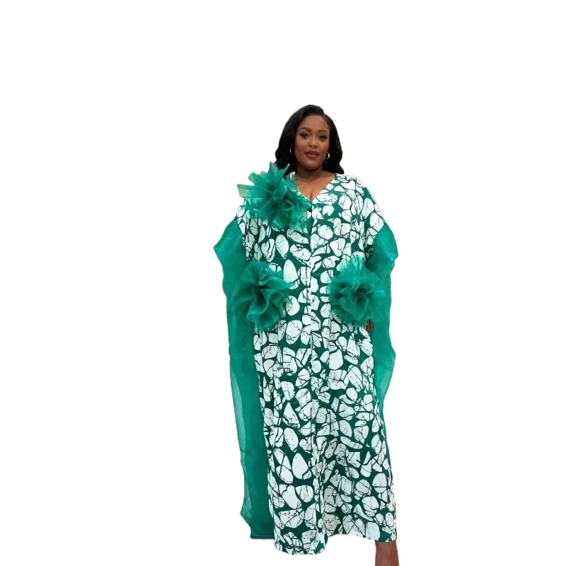 

2025 Fashion Dubai Abaya For Women Summer Short Sleeve Cotton Print Dress Loose Lady Maxi Islam African Dress