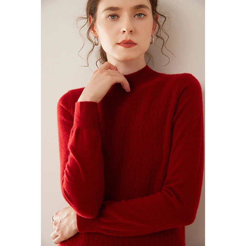 

ADDONEE Autumn Winter 2024 Basic Knitted Sweater Women's Mock-Neck Pullovers 100% Goat Cashmere Fashion Classic Tops