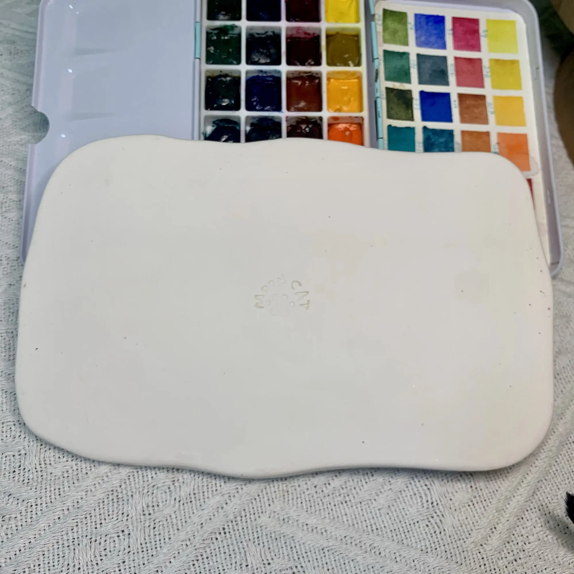 Handmade Ceramic Color Painting Palette , Easy To Clean, Watercolor Rectangular Creative Hand Held Color Palette