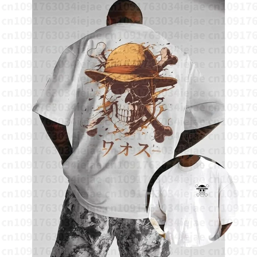 Unisex Plus Size One Piece Luffy Printed T-Shirt, Men's Summer Anime Fitness Pure Cotton T-Shirt, Women's Casual Top, Y2K