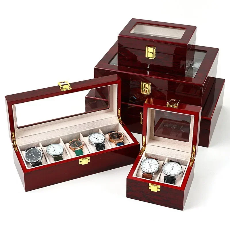 Red Wooden Watch Box Chinese Style Smooth Wood Environmental Protection Jewelry Watch Storage Case Red Wood Watch Protection Box