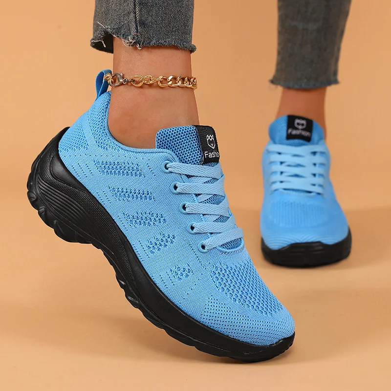 Women Breathable Casual Sneakers Platform Lace-up Outdoor Running Shoes for Women Mesh Lightweight Sports Walking Female Shoes