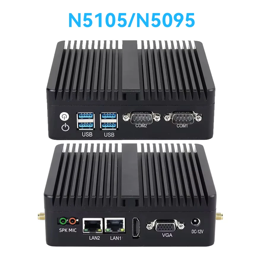 X30G Fanless Industrial Mini PC Intel Celeron N5095 2x Gigabit Ethernet 2x COM RS232 M.2 NVMe SSD 4x USB WiFi Windows 10 Linux