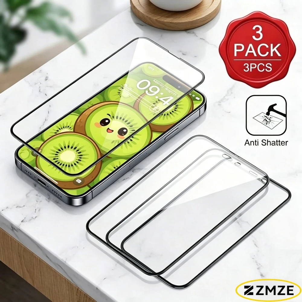 

3Pcs Full Cover Tempered Glass for iPhone 17 16 Pro Max 15 14 13 Pro Screen Protector for iPhone 17e 16e 15 Plus Air 12 11 Pro