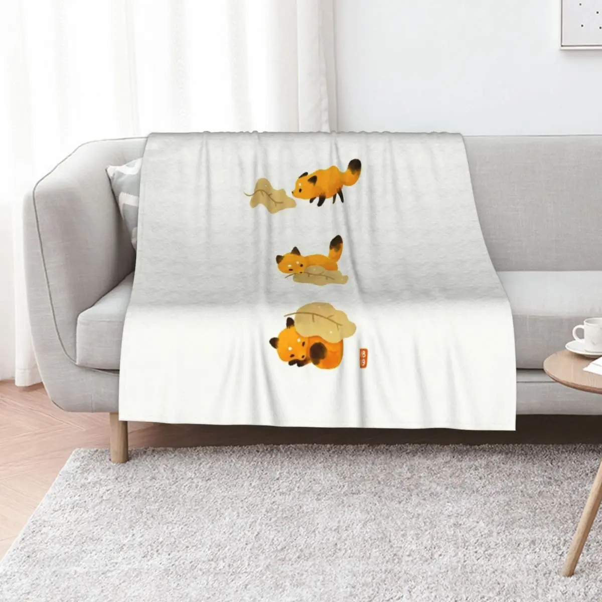 Fox and leaf blanket Throw Blanket Soft Bedroom Blanket for Night Sleeping