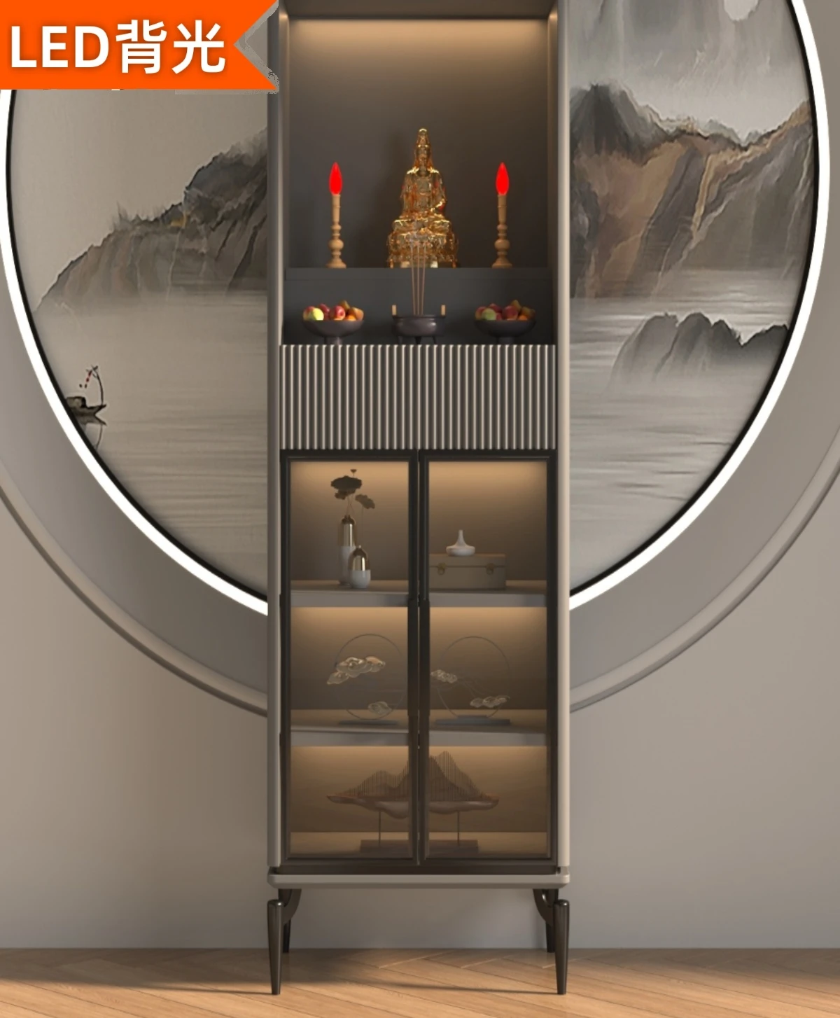 Modern new Chinese style cabinet is light and luxurious, and the shrine is extremely simple.