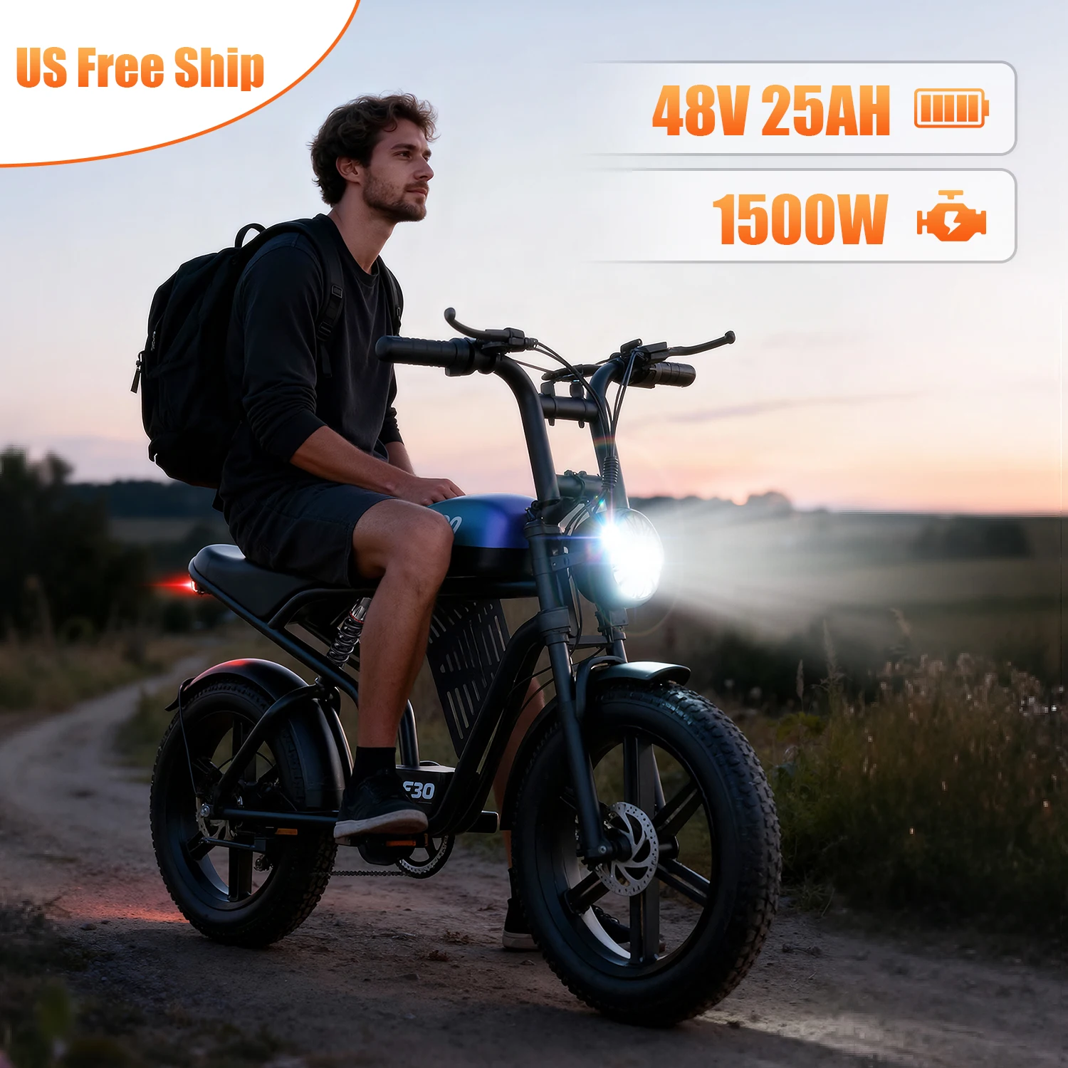 

ASKGO 1500W Elecrtric Bike for Adults, 20" *4" Fat Tire Electric Dirt Bike, 30MPH 65Miles Range, 48V 20AH Electric Bicycle