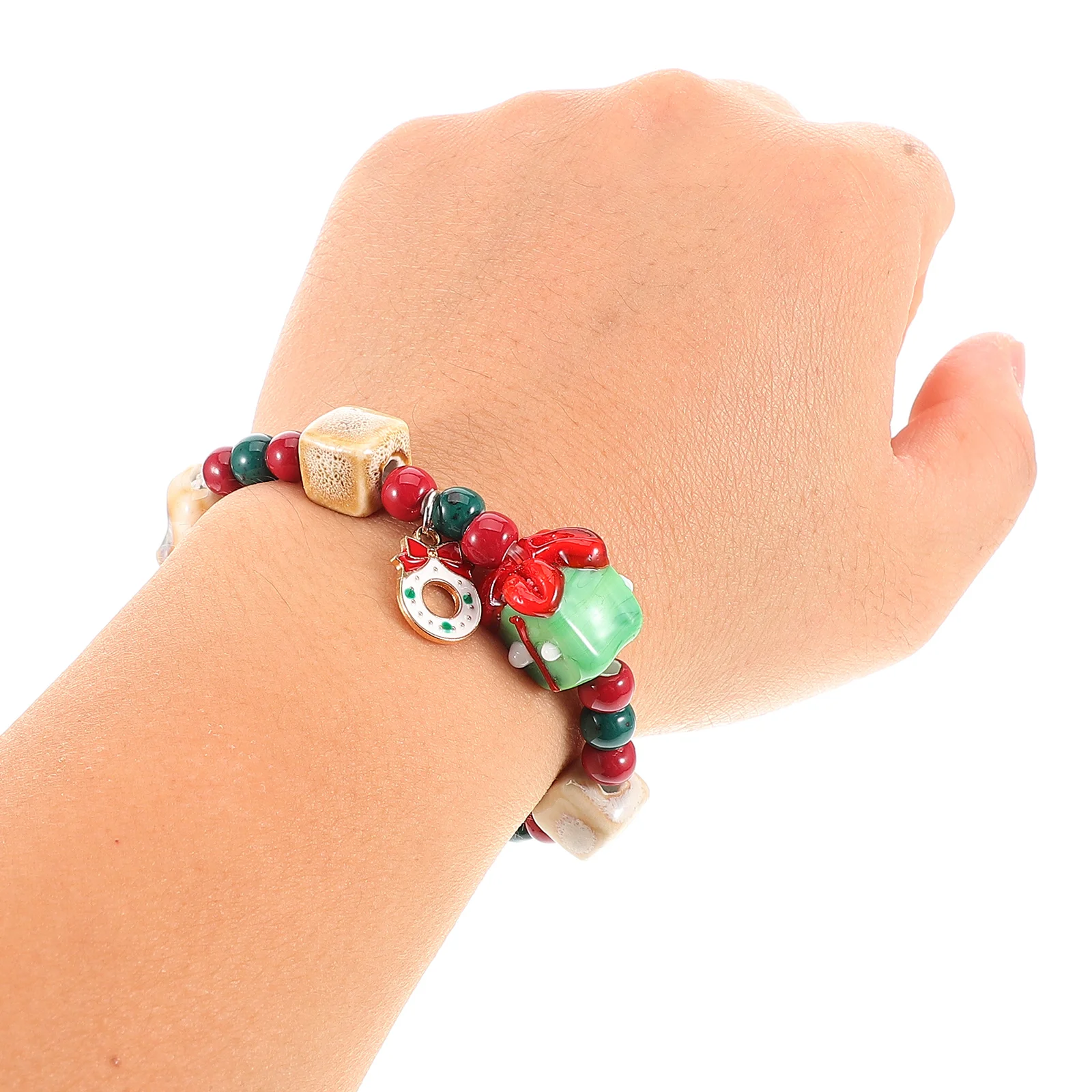 Christmas Bracelet Green and Red Beads Winter Garland Christams Jewelry European American Elastic Beaded Stretch Bracelets Xmas