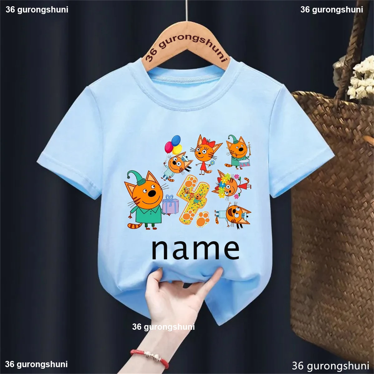 

Custom Name 1th/2th/3th/4th Birthday Gift Tshirt Girls/Boys Funny Cat Family Kids Clothes Harajuku Shirt Solid Cute T-Shirt Tops