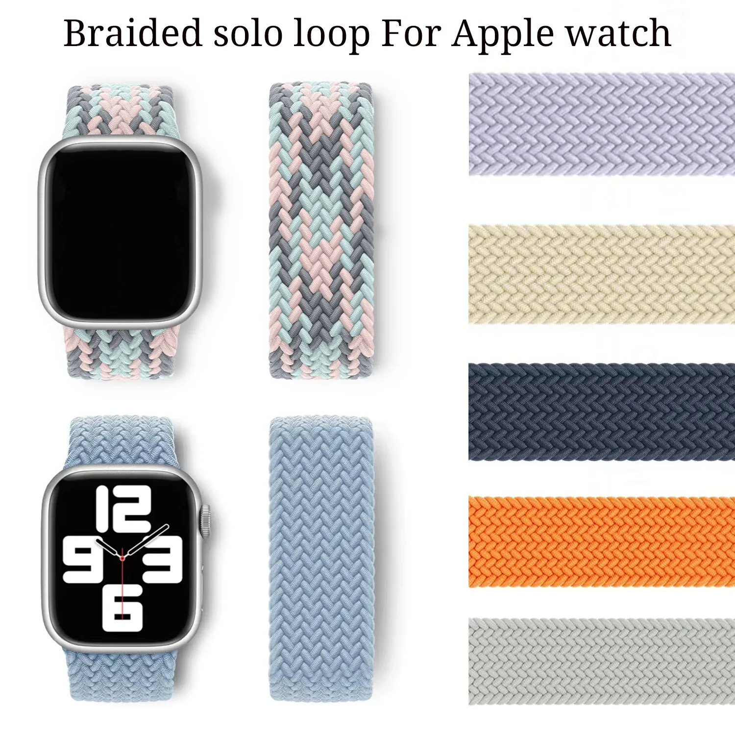 Elastisches geflochtenes Solo Loop Armband kompatibel mit Apple Watch 49mm 46mm 45mm 44mm 42mm 41mm 40mm Ultra 2/3 Series 11 10 9 8 7 6 5