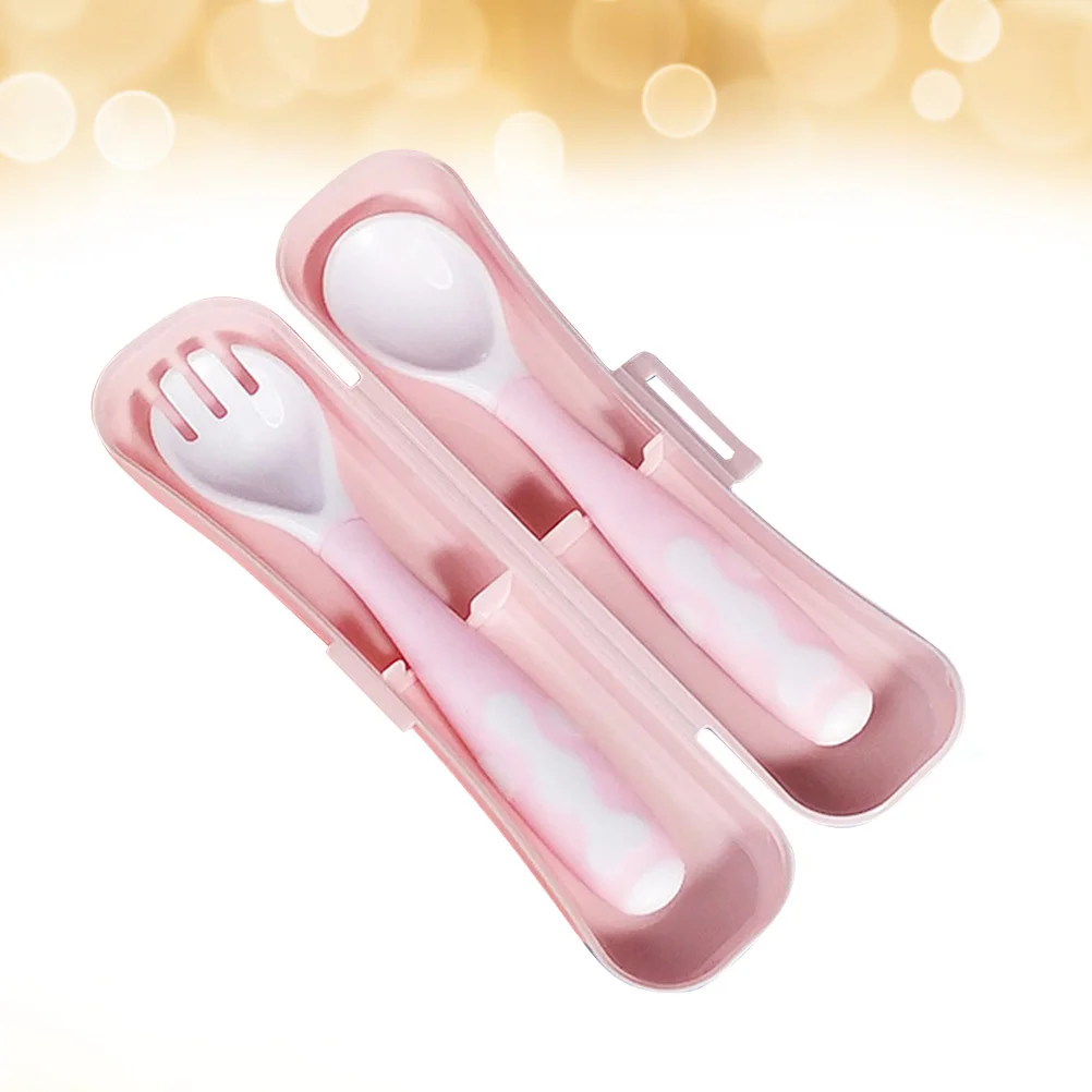 

1Set Baby Spoon Fork Set Infant Feeding Flexible 360 Degree Bendable Premium PP Material Tableware Storage Box