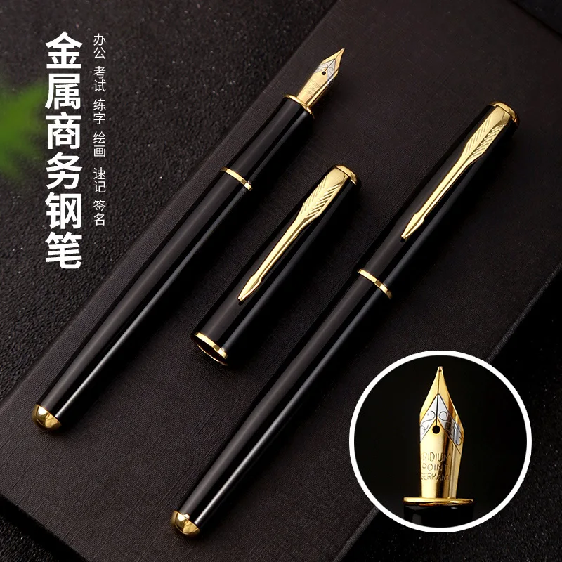 5PCS  Minimally designed metal fountain pen with interchangeable ink bag, business office calligraphy and signature pen