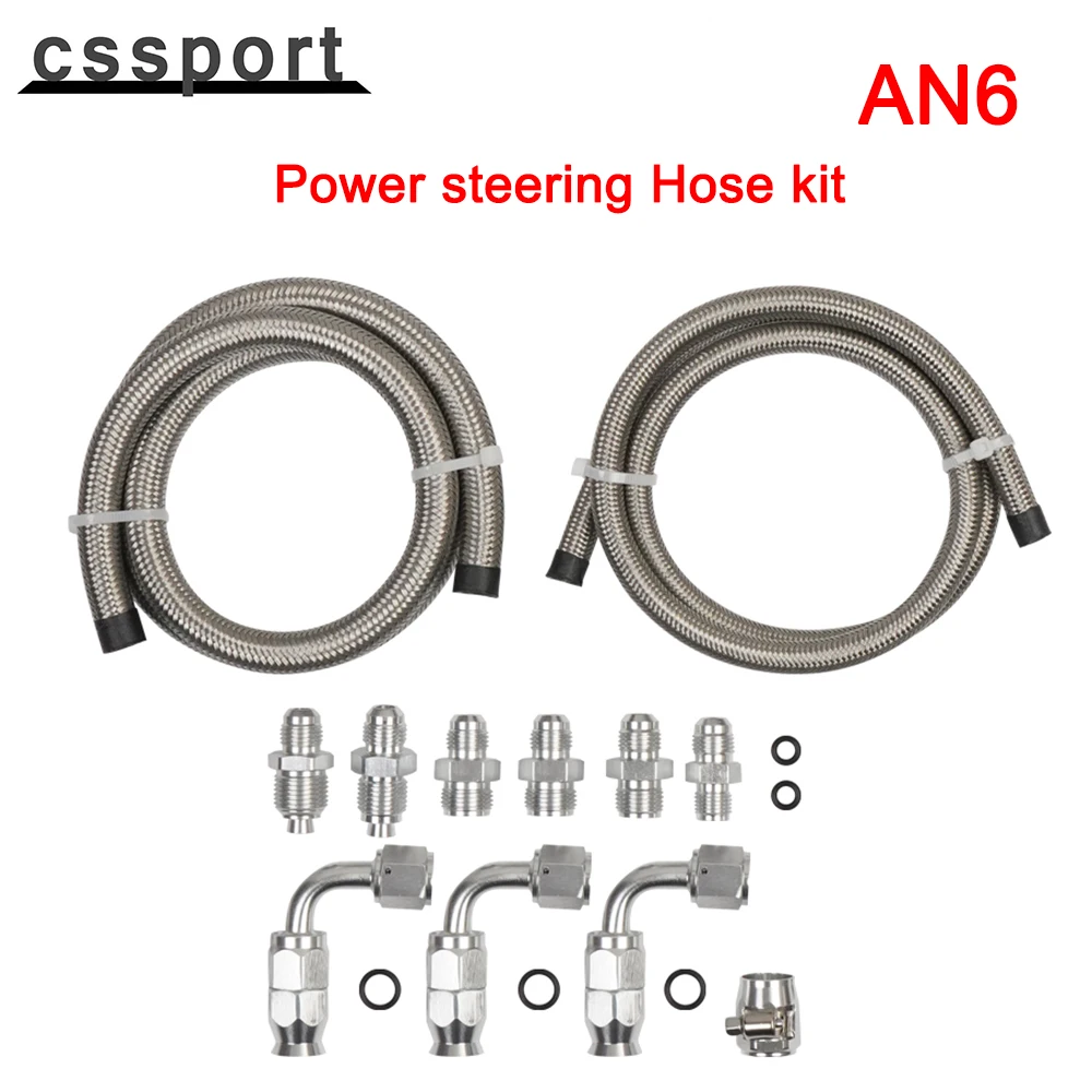 

AN6 GM Stainless Steel Power steering Hose kit Fit For Saginaw & type II Pumps Silver TF-1139-S