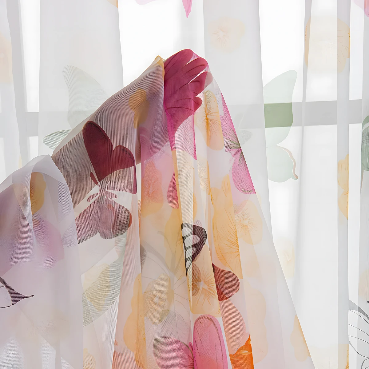 

2pcs Butterfly Print Tulle Curtains Doors Windows Balcony Romantic Butterfly Pattern Sheer Curtains Bedroom Drape Decorations