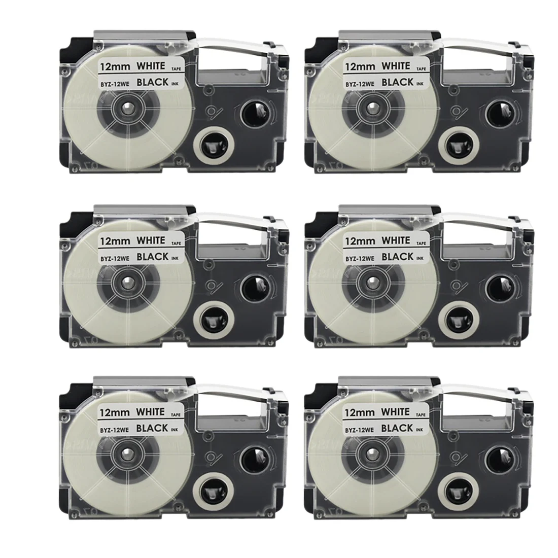 6 Pack 12mm Black on White Label Ribbon for CASIO KL-120 KL-E300 KL-60 KL-100 KL750B KL820 KL750 KL7200 Label Printer