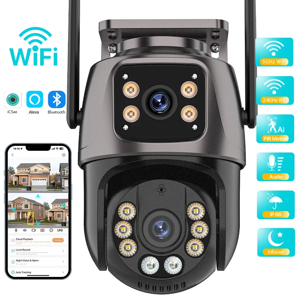 

WONSDAR HD Wi-Fi PTZ-камера для улицы с двумя объективами и двумя экранами, AI-отслеживание, IP-камера видеонаблюдения, аудио- и видеосвязь, P2P, iCSee