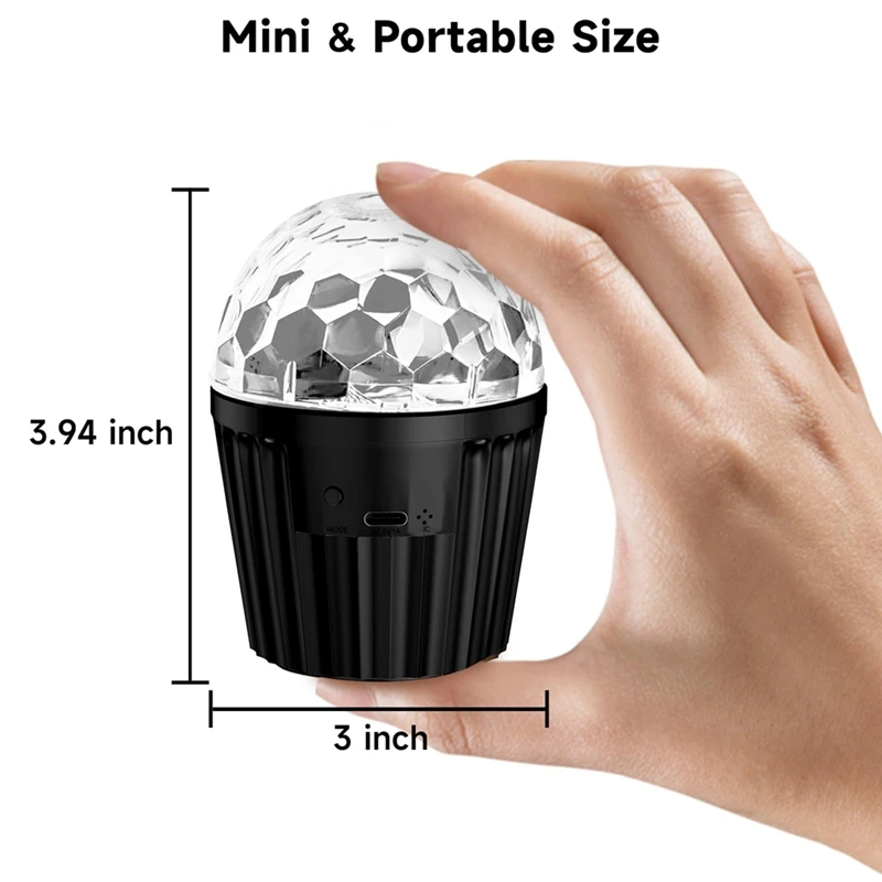 แบบพกพา Mini Disco Ball Light สําหรับงานปาร์ตี้, RGB DJ Strobe Light พร้อมรีโมทคอนโทรลและสาย USB, เปิดใช้งาน Stage Lights-AT64