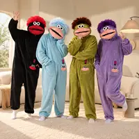 Pijama Divertido de Monstruo para Adultos, de Felpa de Coral, con Boca Grande, Disfraz Cálido de Invierno para Parejas y Amigos