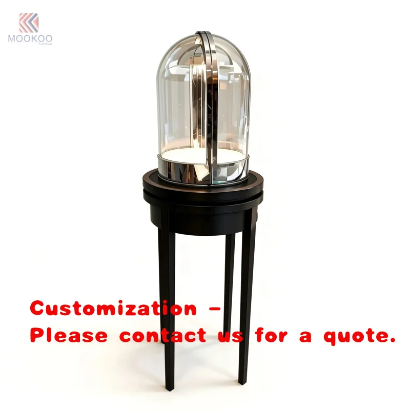 custom.Dome Glass Cloche Pedestal Display Stand Metal Dome Showcase With Light Luxury Jewelry Watch Collectible Retail Exhib