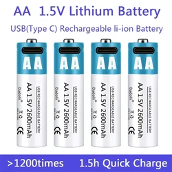 USB Rechargeable Lithium Ion Battery 1.5V AA Battery 2600mAh Remote Control, Mouse, Small Fan, Toy Battery+cable