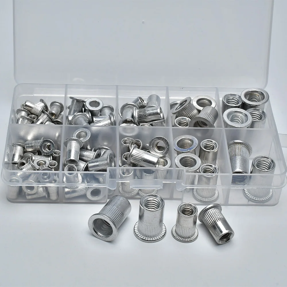 Flat Rivet Nut Kit M3 M4 M5 M6 M10 Carbon/Stainless Zinc Aluminum Plated Metal Panel Lock Clamp Rivnut Metric Thread Insertnut