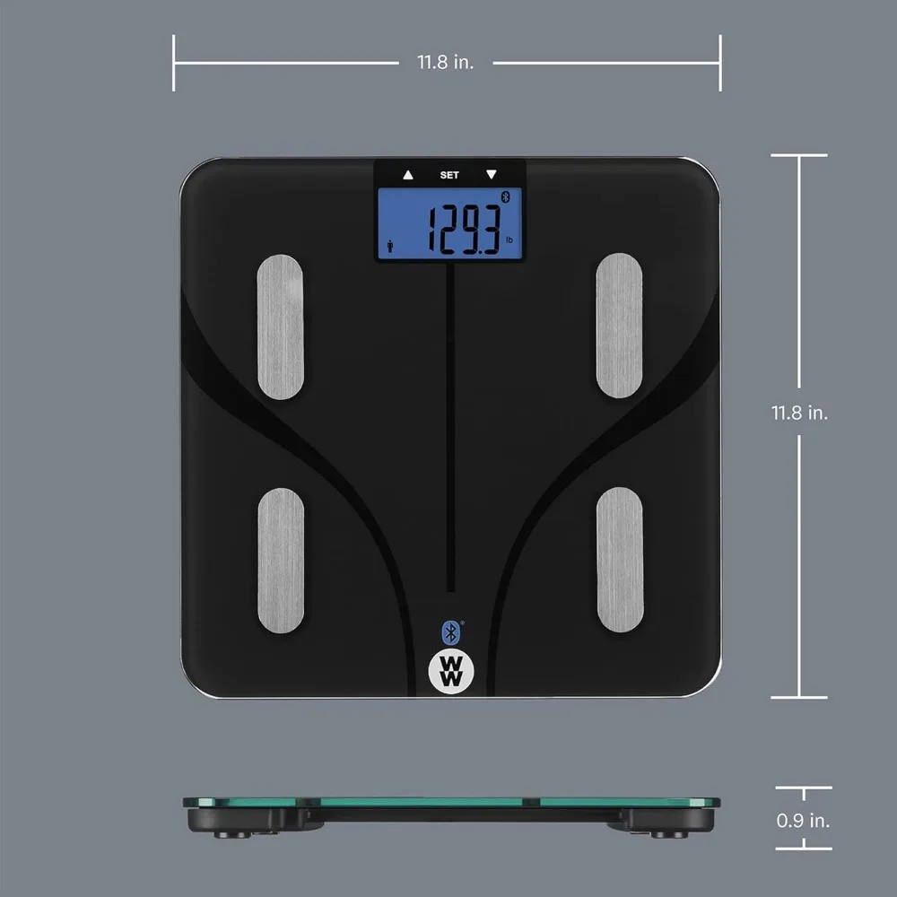 Balança de banheiro digital inteligente com análise de gordura corporal, músculos, IMC e sincronização Bluetooth em preto