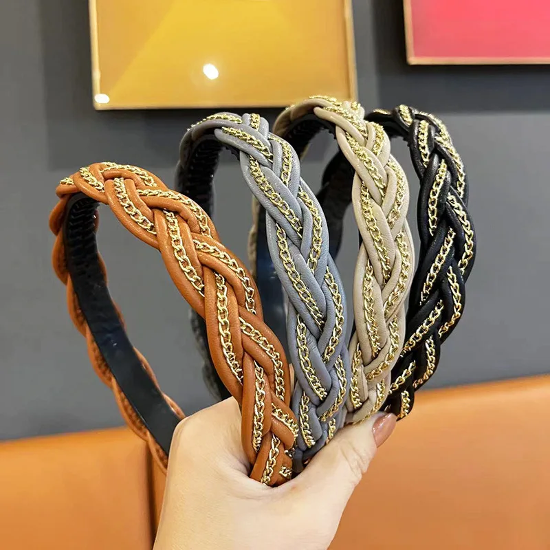 

Knitted Hairband Hair Hoop Vintage Style Wide Design Chain Accent for Women Girls Retro Chic Cold Weather Hair Accessories