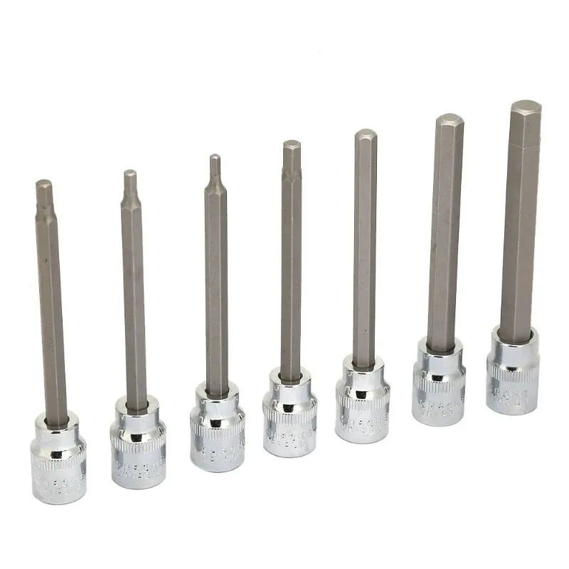 BIESUO 7pcs 3/8 Square Socket Bit with 1/8 3/16 7/32 1/4 9/32 5/16 3/8 Hex Extend Long Bit Socket Set
