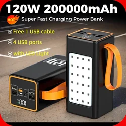 120W New Super Fast Charging 200000mAh Power Bank for Iphone Xiaomi Laptop LED Light Powerbank Portable External Battery Charger