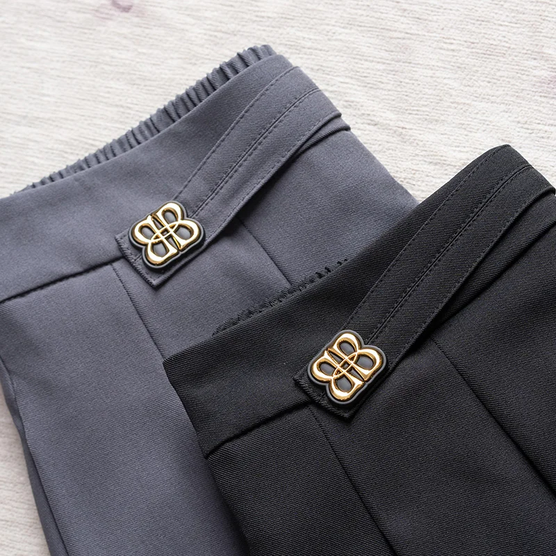 ZUZK النساء الصلبة OL التنانير جديد ربيع الخريف مرونة عالية الخصر الإناث أنيقة ألف خط منتصف طويلة تنورة سوداء Saia Preta