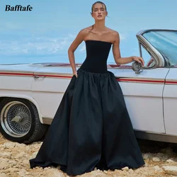Bafftafe Black A Line Satin Women Prom Dresses Strapless Customized Evening Gowns With Pockets Formal Birthday Party Dress 2025