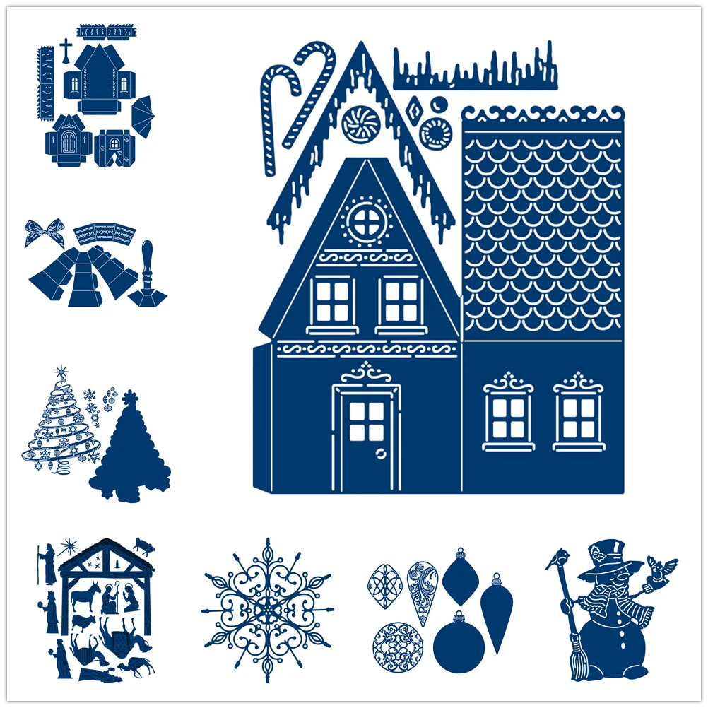 

Металлические вырубные формы для скрапбукинга: Рождественская елка, Новогодний снеговик, Колокольчик, Снежок, Снежинка. Без штампов.