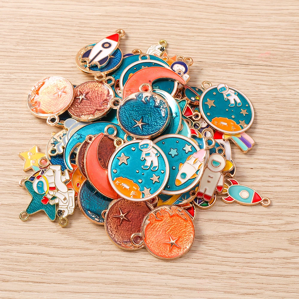 Tusember 10개입 만화 에나멜 태양 달 별 참 펜던트 목걸이 귀걸이 팔찌 DIY 열쇠고리 액세서리