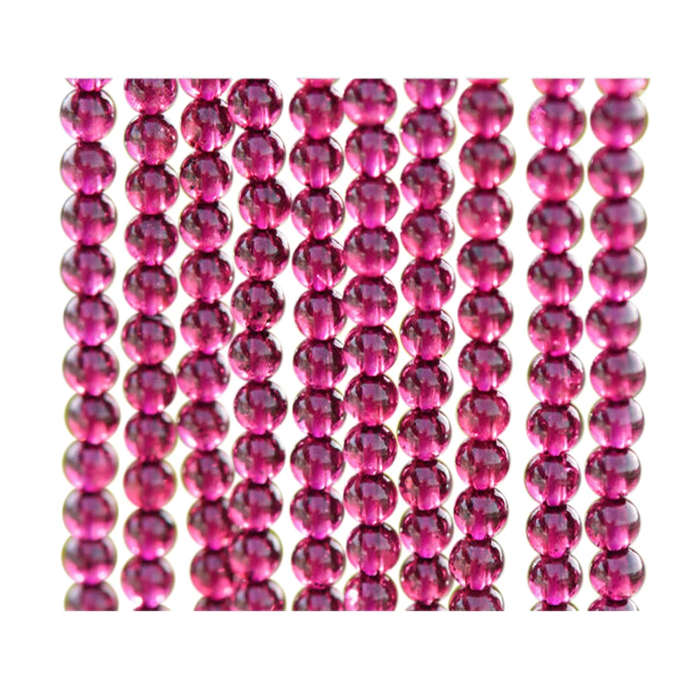 

Grade AAAA Natural Rhodolite Garnet Beads 3.5mm-5mm Rose Red Color NOT Dyed Smooth Polished Round 15 Inch Strand
