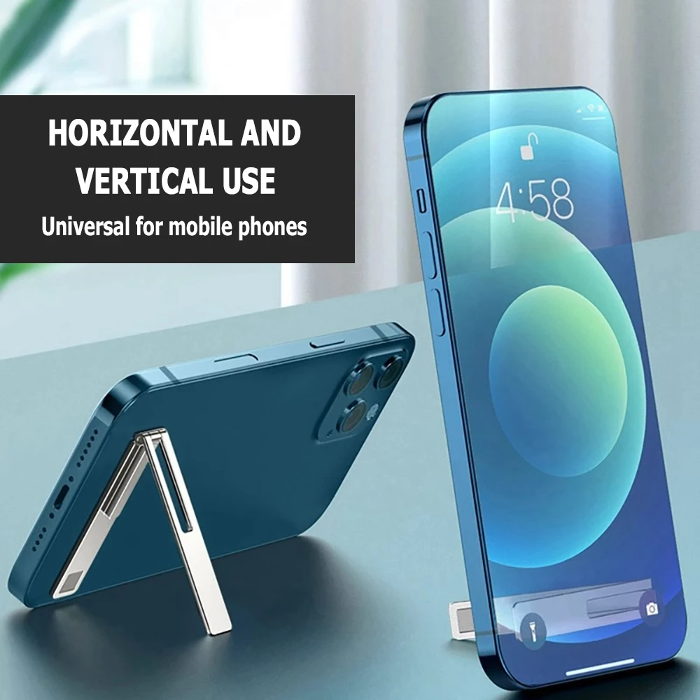 Metal Steel Folding Phone Bracket Universal Desktop Stand Ultra Thin Mini Invisible Portable Stick On Adhesive Back Kickstand view 5