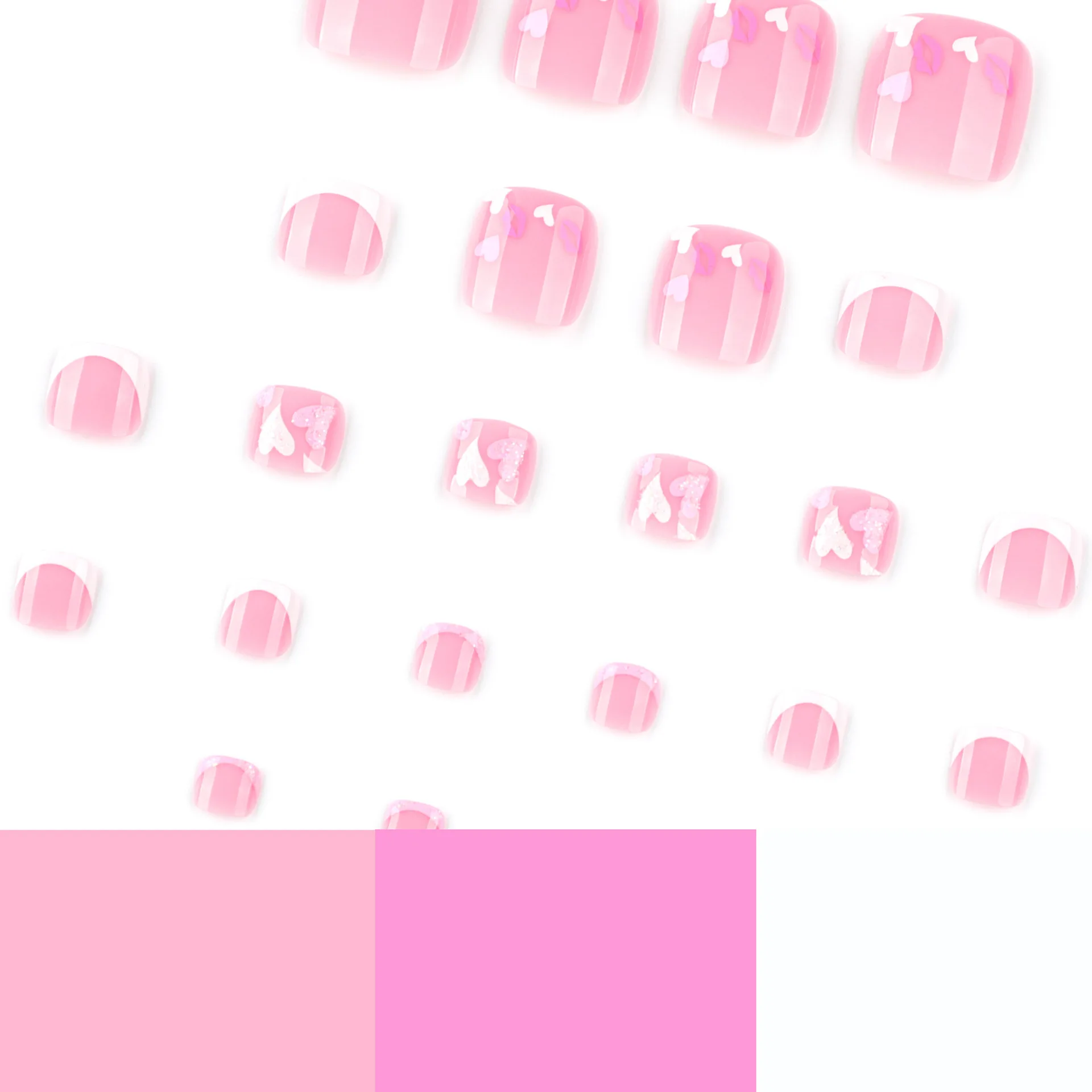 24 قطعة من أظافر القدم الصناعية البساطة على الطراز الفرنسي والحب، أظافر صناعية مصنوعة يدويًا يمكن ارتداؤها #4