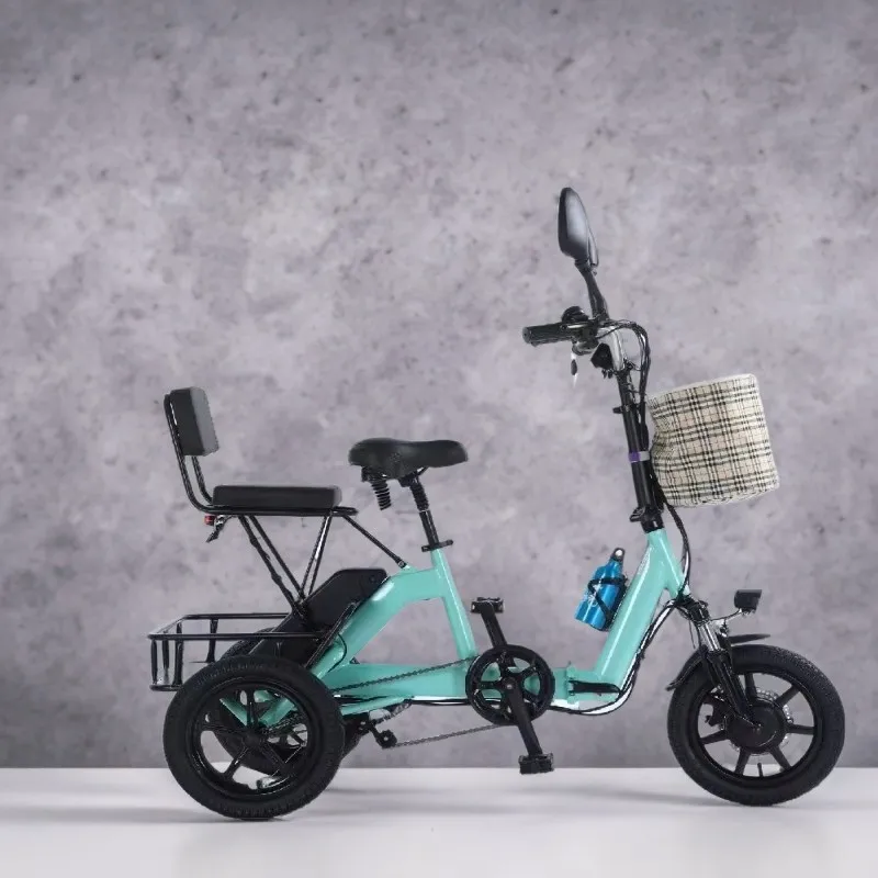 

350W 48V Elderly Electric Tricycle Adults Foldable 14 Inch 3 Wheel Electric Bike For Long Distance With 2 Baskets/Seat