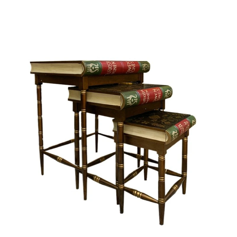 

American sofa corner table, solid wood living room, new Chinese square side table combination movable retro coffee table