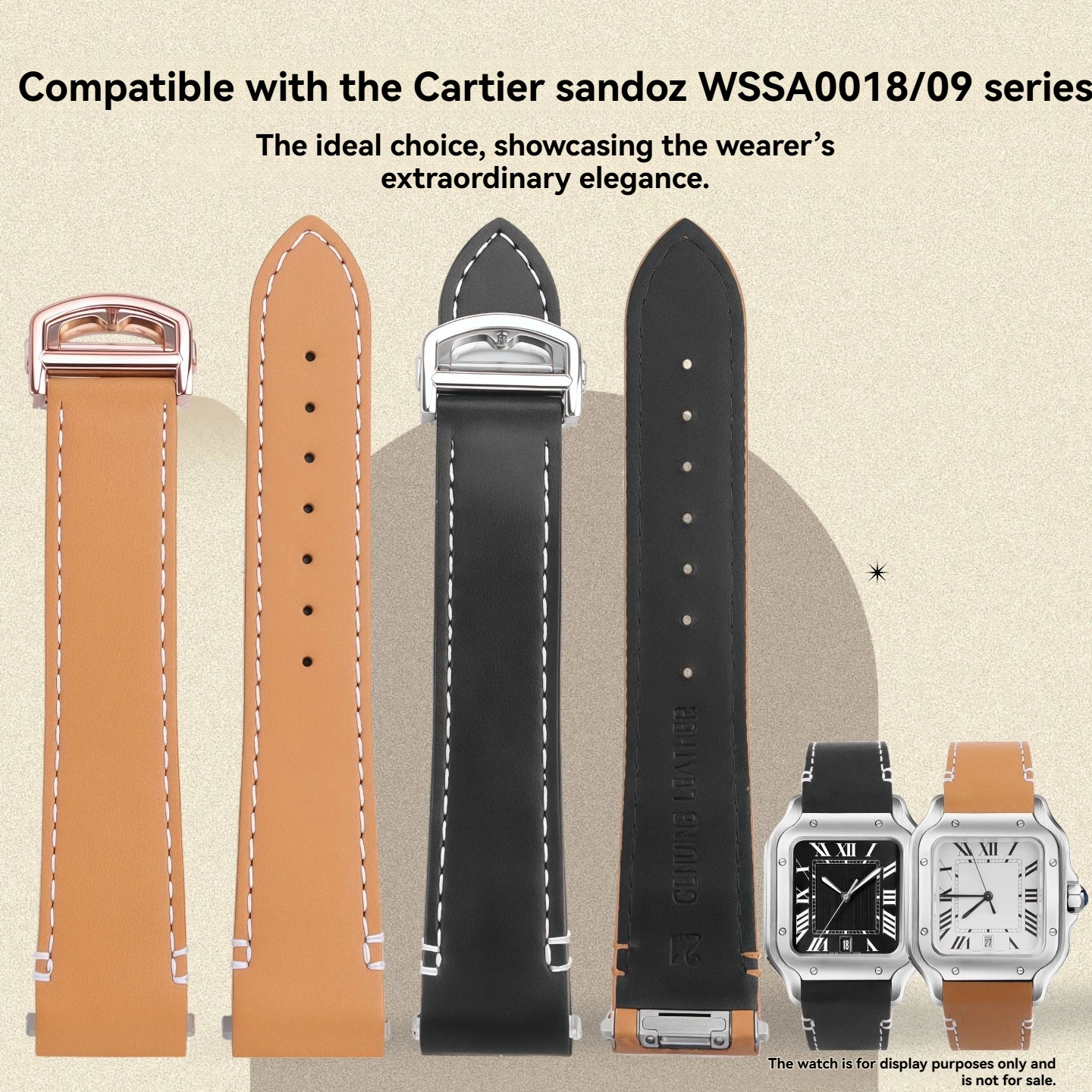 For the Cartier Santos WSSA0009 Medium-Sized Men's Custom Plain Leather Strap with Alligator-Pattern and Quick-Release Buckle