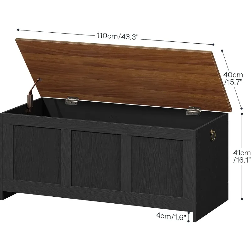 Storage Bench, 43.3" Retro Wooden Storage Chest, Wooden Storage Trunk, Toy Chest with Lift Top, Multifunctional Entryway