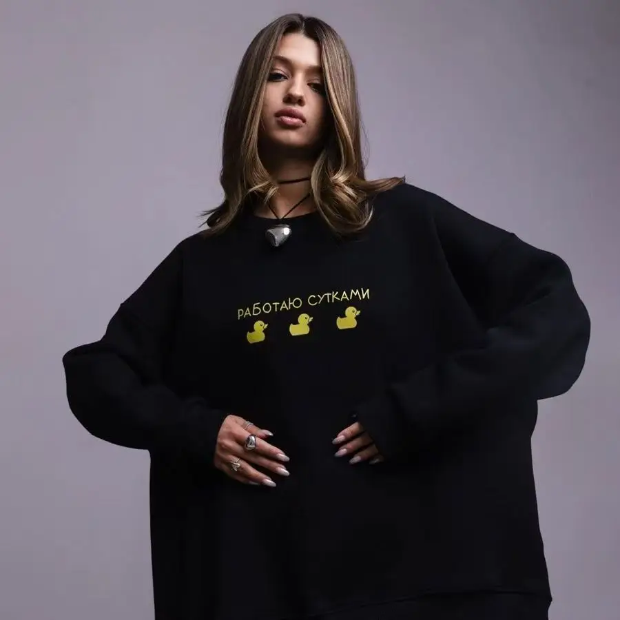 Russische Stil Amerikanische Ente Cartoon Print Langarm Sweatshirt Frauen Frühling Kleidung Casual Shirts Hoodies Männer Sudadera Tops