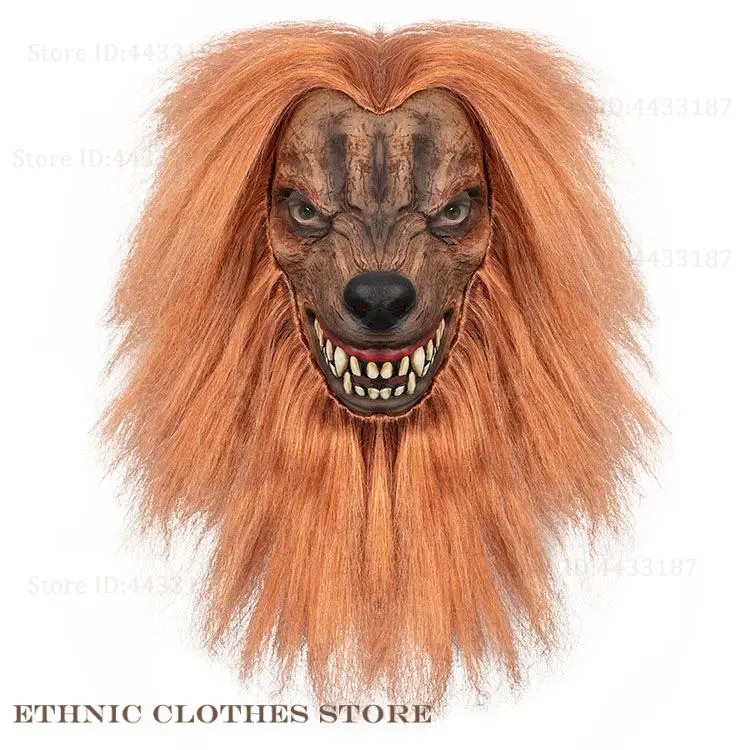 Halloween lobisomem máscara cosplay traje adereços lobisomem látex borracha lobo cabeça máscara de cabelo headwear festa de máscaras decoração assustadora