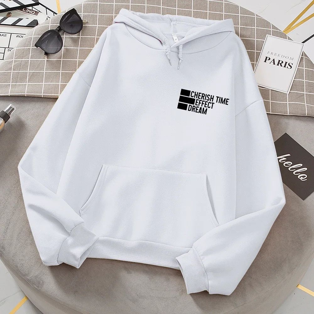 Casual Oversize Hoodie for Women Cherish Time Effect Dream Letter Printed Tops Comfortable Warm Sweatshirt Trend Female Clothes