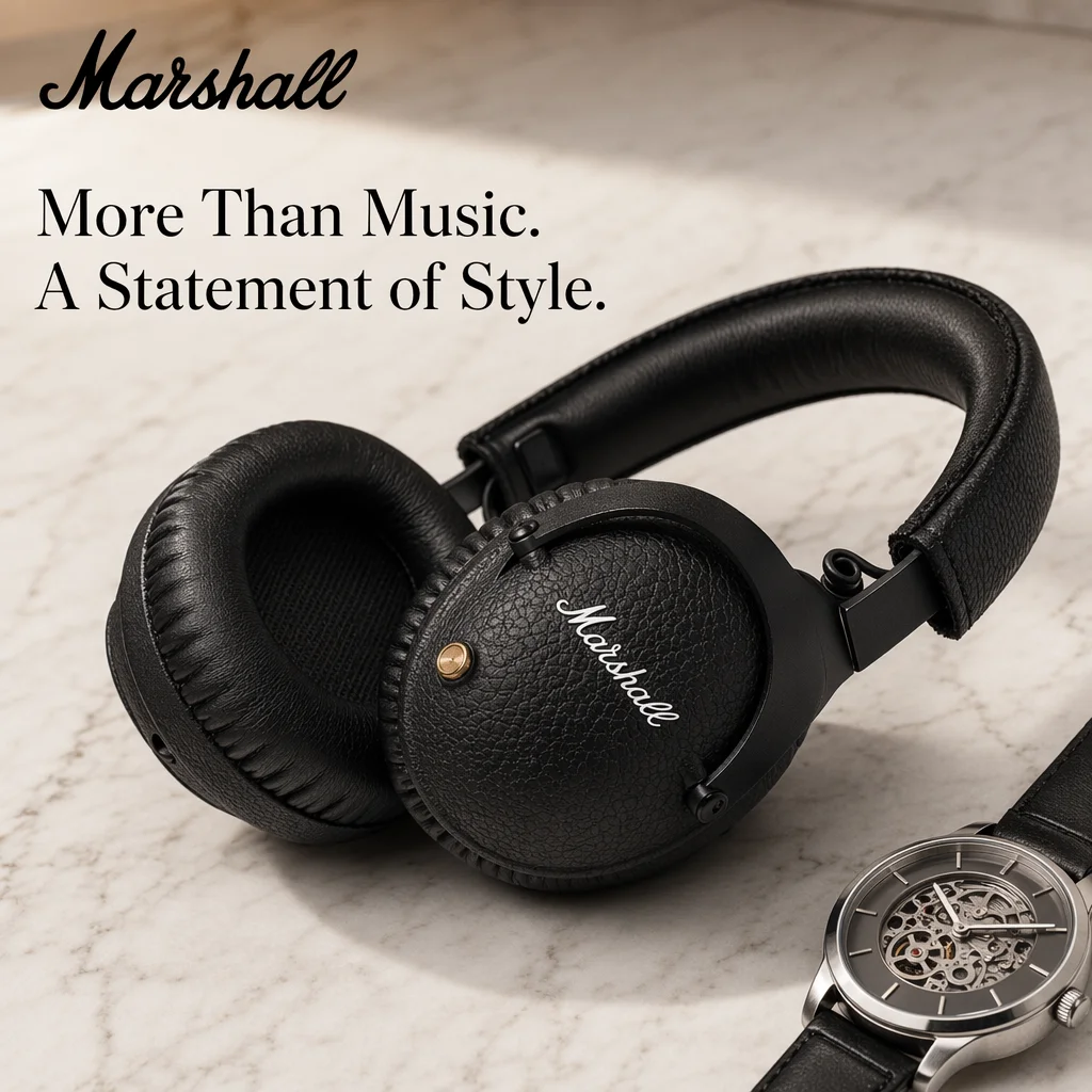 Auriculares Bluetooth Marshall Monitor III ANC Over-Ear, Cancelación Activa de Ruido, Bajos Potentes, Auriculares Inalámbricos para Viajes y Música