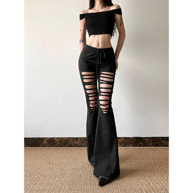 Dark Punk Ripped Old Babes Sexy Flared Pants Niche Fashionable Skinny Slacks Women